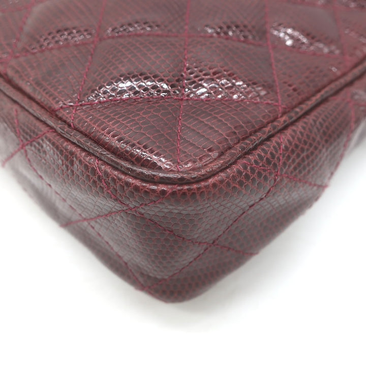 Vintage Chanel 1987 Quilted Lizard Skin Tassel Camera Bag Burgundy Crossbody