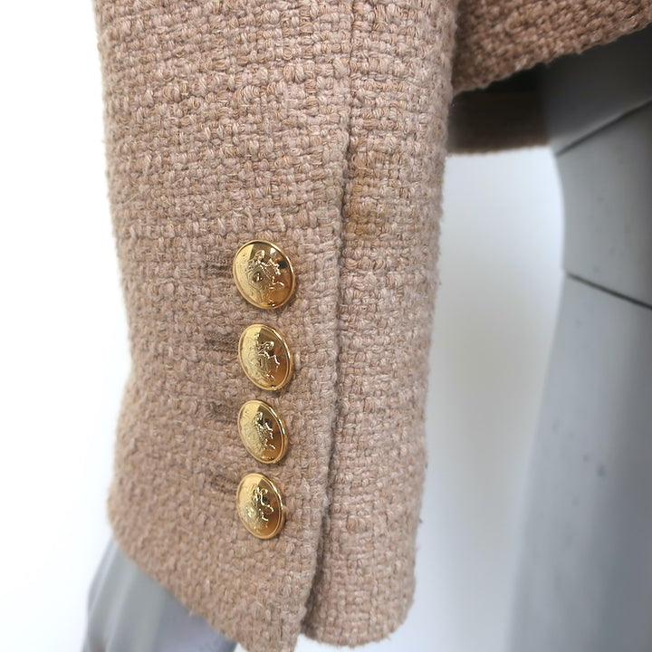 Nili Lotan Paloma Boucle Tweed Jacket Camel Cotton-Blend Size Extra Small