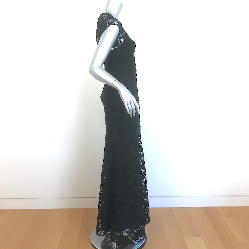 Shoshanna Midnight Guipure Lace Gown Black Size 2 Cap Sleeve Maxi Dress