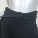 Christian Dior Belted Flared Midi Skirt Black Wool-Silk Size US 8