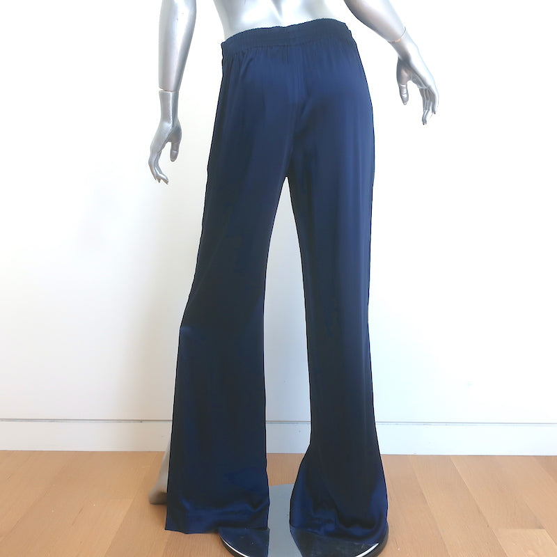 Jonathan Simkhai Side-Slit Track Pants Navy Stretch Sateen Size 8 NEW