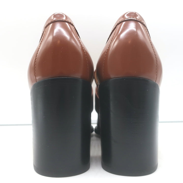 Bottega Veneta Monsieur Bit loafer pumps in brown polished leather — authentic pre-owned, gently worn