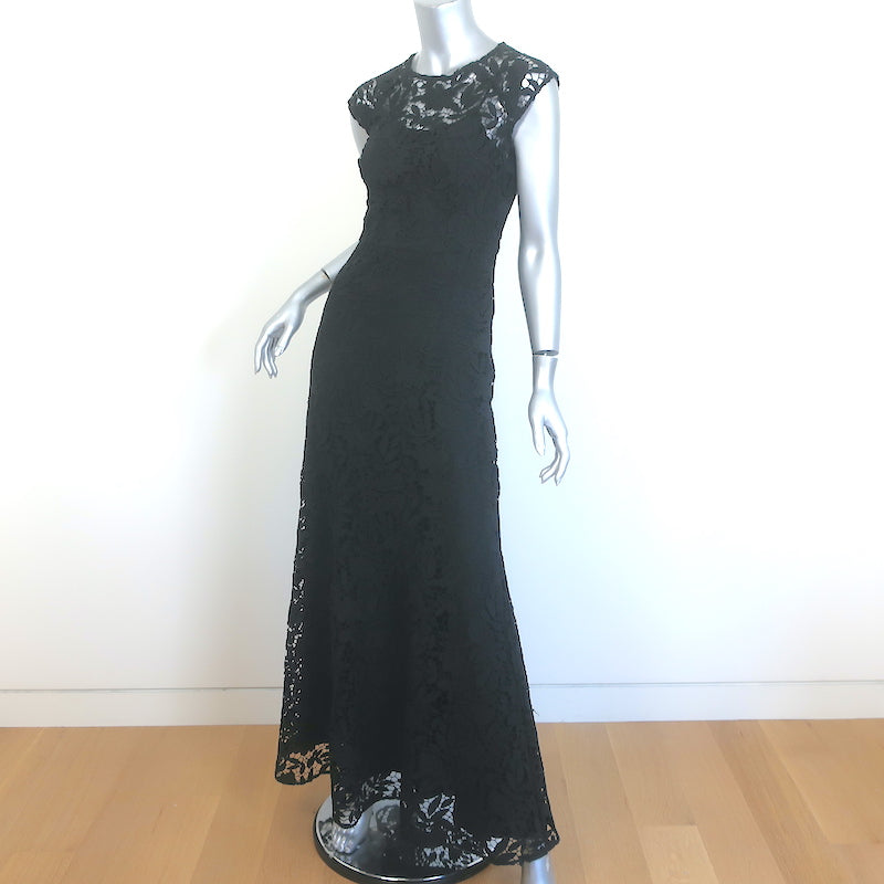 Shoshanna Midnight Guipure Lace Gown Black Size 2 Cap Sleeve Maxi Dress