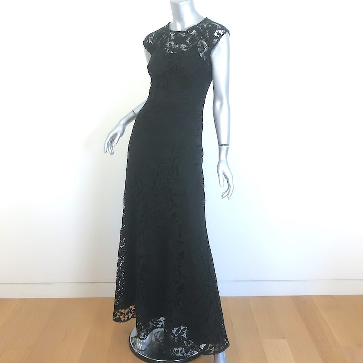 Shoshanna Midnight Guipure Lace Gown Black Size 2 Cap Sleeve Maxi Dress