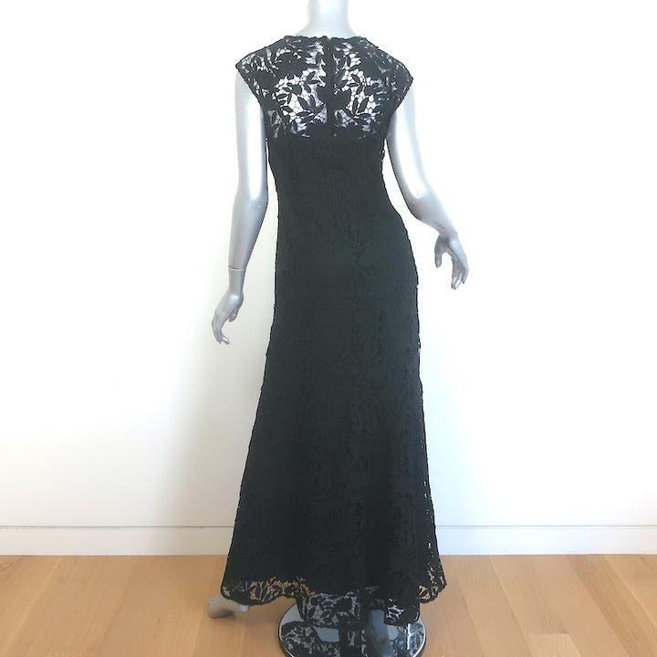 Shoshanna Midnight Guipure Lace Gown Black Size 2 Cap Sleeve Maxi Dress