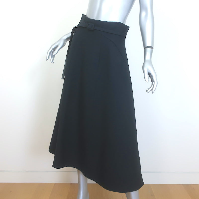 Christian Dior Belted Flared Midi Skirt Black Wool-Silk Size US 8