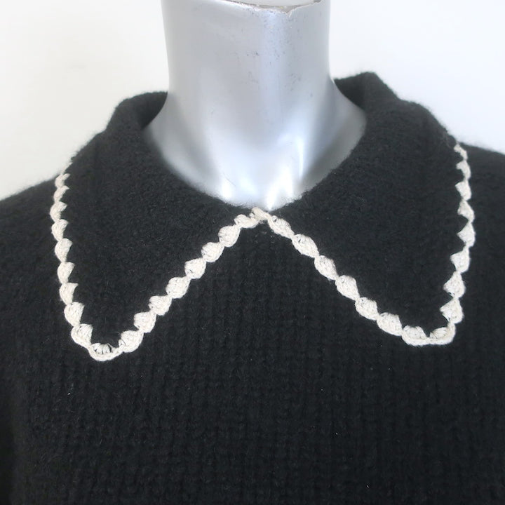 THE GREAT The Crochet Collar Pullover Sweater Black Alpaca-Blend Size 0