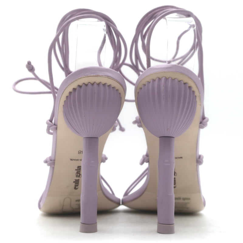Cult Gaia Soleil Bamboo-Heel Ankle Wrap Sandals Lavender Leather Size 38