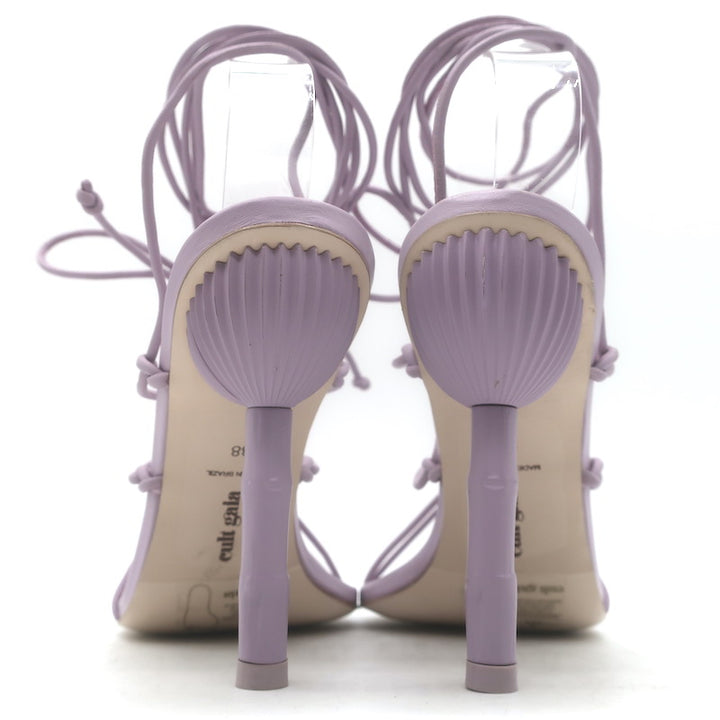 Cult Gaia Soleil Bamboo-Heel Ankle Wrap Sandals Lavender Leather Size 38
