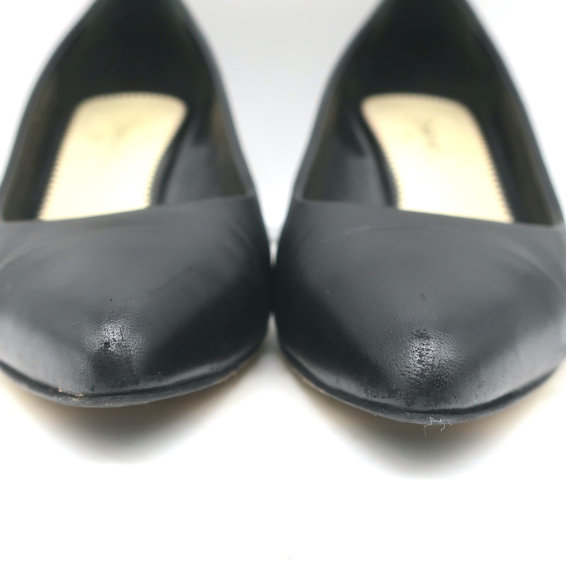 Chanel CC Gold-Tipped Heel Cap Toe Pumps Black Leather Size 37.5