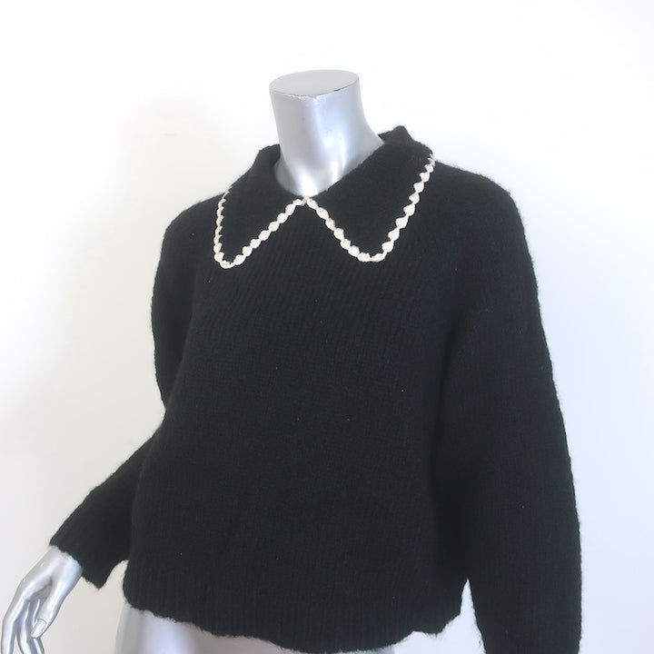 THE GREAT The Crochet Collar Pullover Sweater Black Alpaca-Blend Size 0