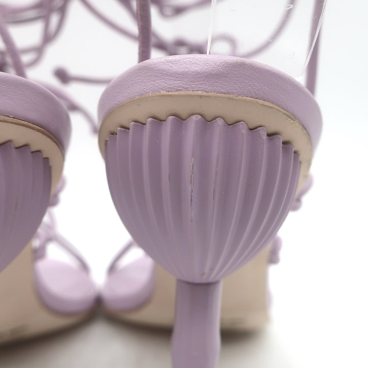 Cult Gaia Soleil Bamboo-Heel Ankle Wrap Sandals Lavender Leather Size 38
