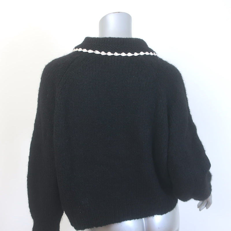THE GREAT The Crochet Collar Pullover Sweater Black Alpaca-Blend Size 0