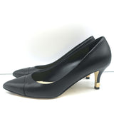Chanel CC Gold-Tipped Heel Cap Toe Pumps Black Leather Size 37.5