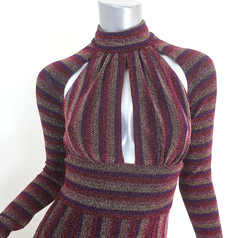Rebecca Vallance Aisha Metallic Striped Cutout Midi Dress Multicolor Size US 0