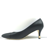 Chanel CC Gold-Tipped Heel Cap Toe Pumps Black Leather Size 37.5