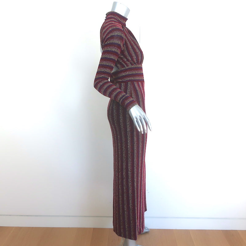 Rebecca Vallance Aisha Metallic Striped Cutout Midi Dress Multicolor Size US 0