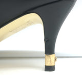Chanel CC Gold-Tipped Heel Cap Toe Pumps Black Leather Size 37.5