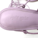 Cult Gaia Soleil Bamboo-Heel Ankle Wrap Sandals Lavender Leather Size 38