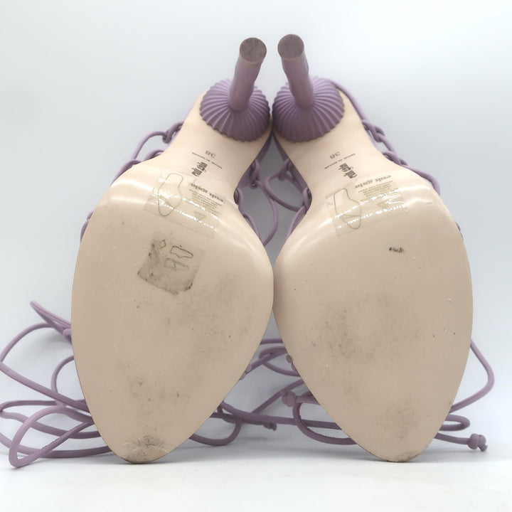 Cult Gaia Soleil Bamboo-Heel Ankle Wrap Sandals Lavender Leather Size 38