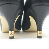 Chanel CC Gold-Tipped Heel Cap Toe Pumps Black Leather Size 37.5