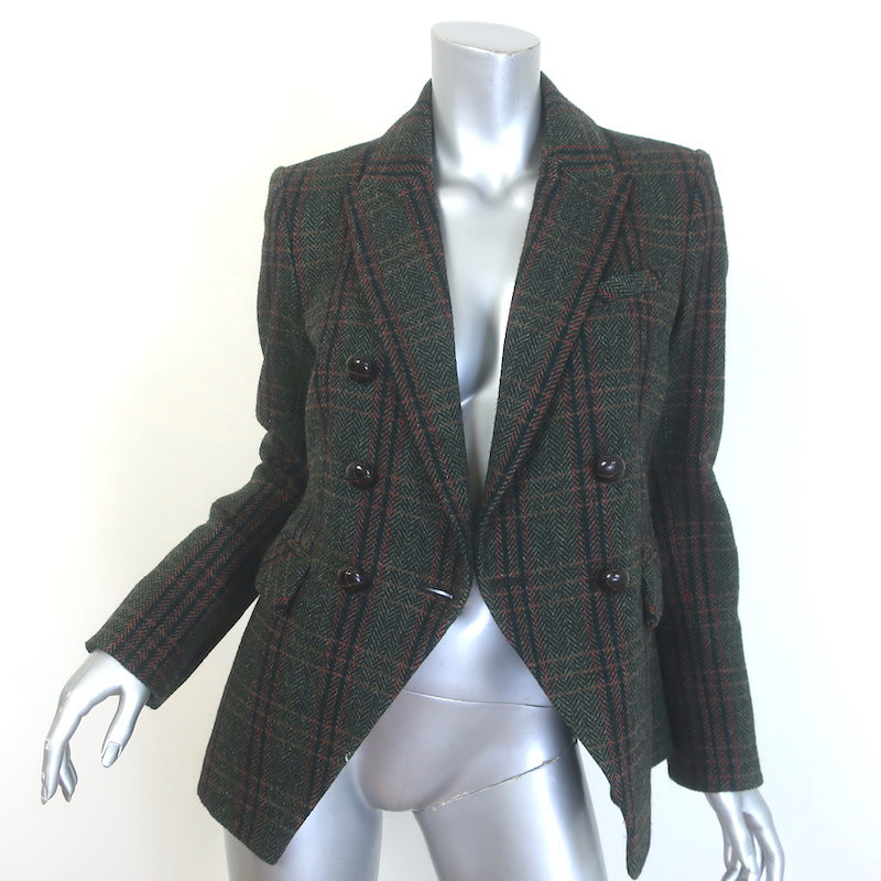Veronica Beard Miller Plaid Dickey Jacket Forest Green Virgin Wool Size 4