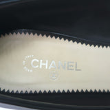 Chanel CC Gold-Tipped Heel Cap Toe Pumps Black Leather Size 37.5