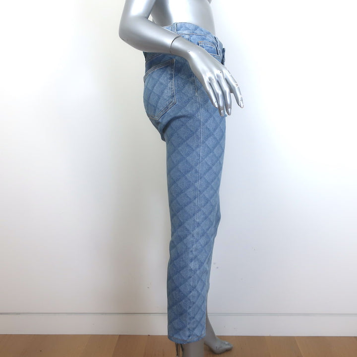 Chanel Diamond-Check Skinny Jeans Light Blue Stretch Denim Size 38