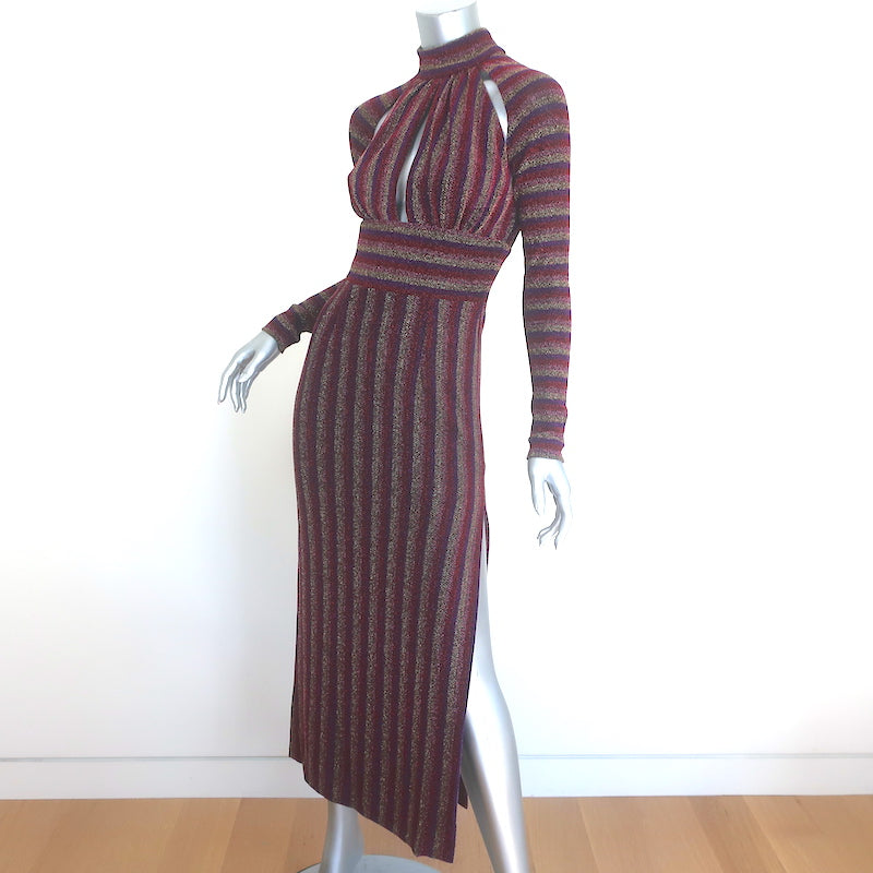 Rebecca Vallance Aisha Metallic Striped Cutout Midi Dress Multicolor Size US 0
