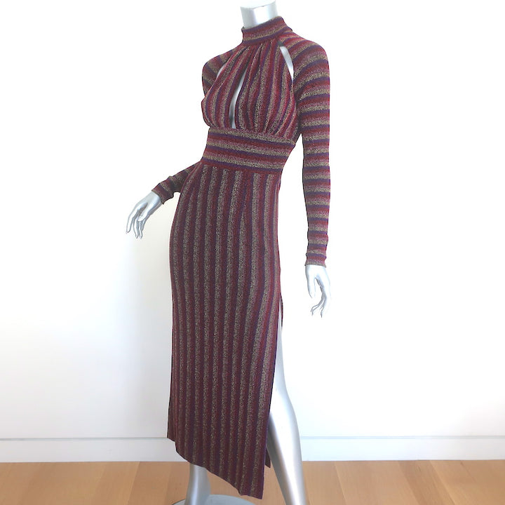 Rebecca Vallance Aisha Metallic Striped Cutout Midi Dress Multicolor Size US 0