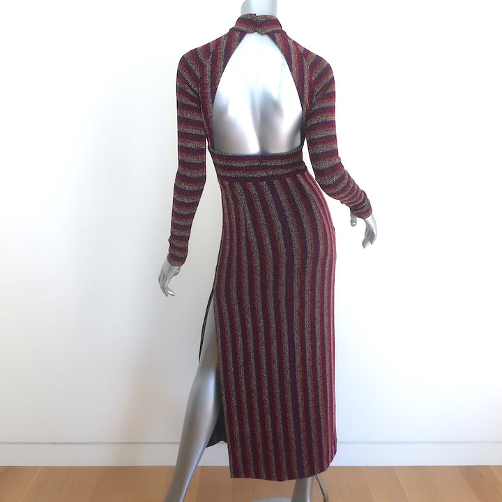Rebecca Vallance Aisha Metallic Striped Cutout Midi Dress Multicolor Size US 0