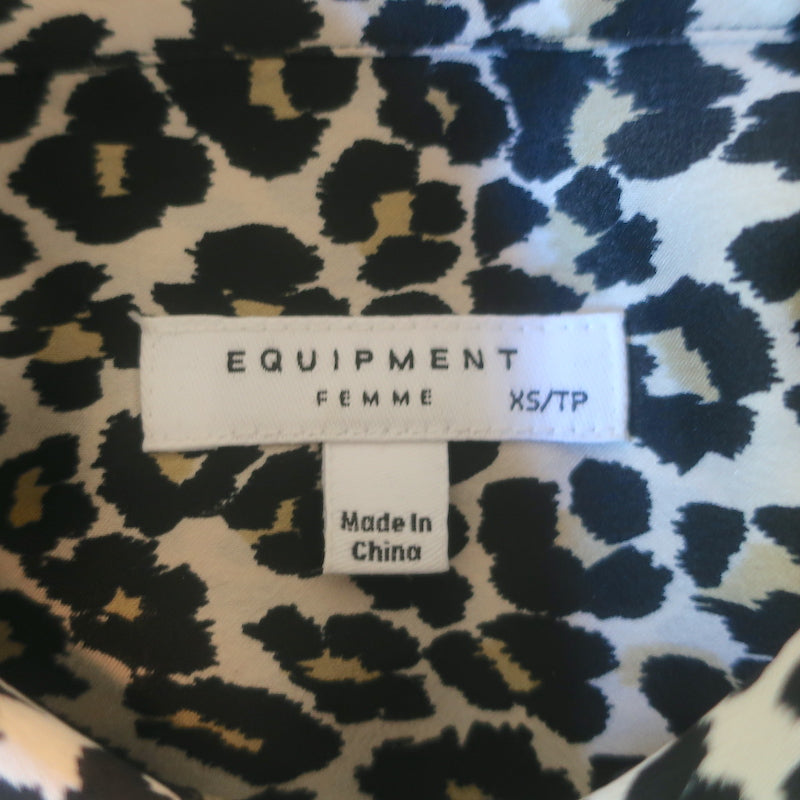 Equipment Reese Shirt Leopard Print Silk Size Extra Small Long Sleeve Blouse