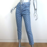 Chanel Diamond-Check Skinny Jeans Light Blue Stretch Denim Size 38