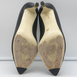 Chanel CC Gold-Tipped Heel Cap Toe Pumps Black Leather Size 37.5
