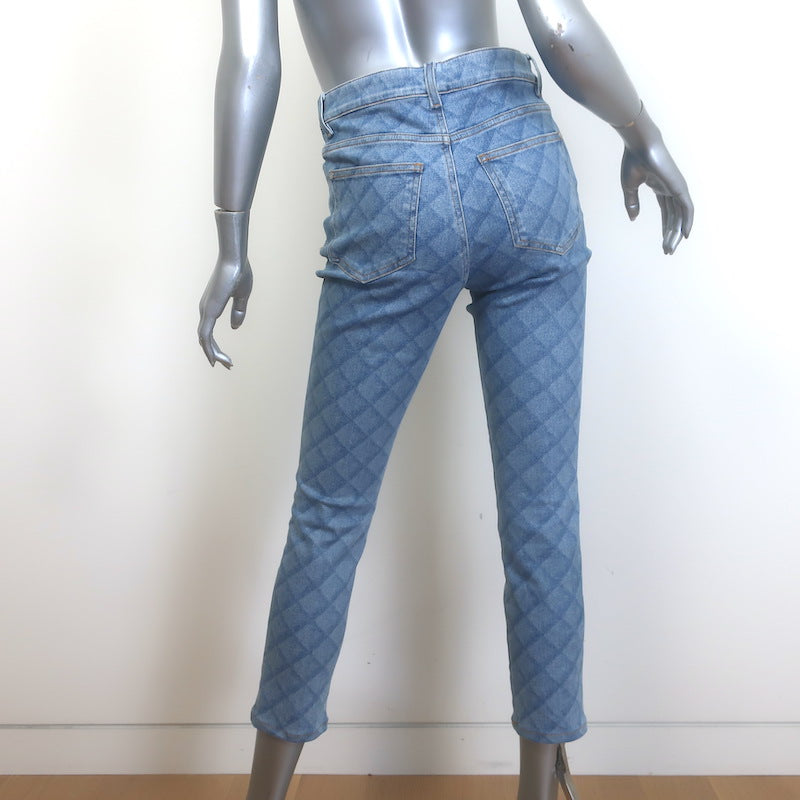 Chanel Diamond-Check Skinny Jeans Light Blue Stretch Denim Size 38