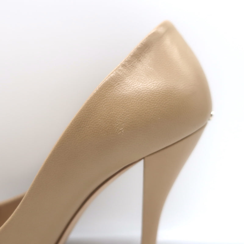 Christian Dior Miss Dior Pumps Beige Leather Size 37.5 Pointed Toe Heels