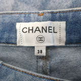 Chanel Diamond-Check Skinny Jeans Light Blue Stretch Denim Size 38