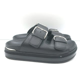 Alexander McQueen Double Buckle Platform Slide Sandals Black Leather Size 38