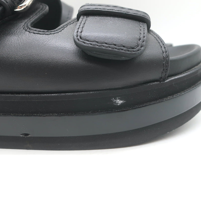 Alexander McQueen Double Buckle Platform Slide Sandals Black Leather Size 38
