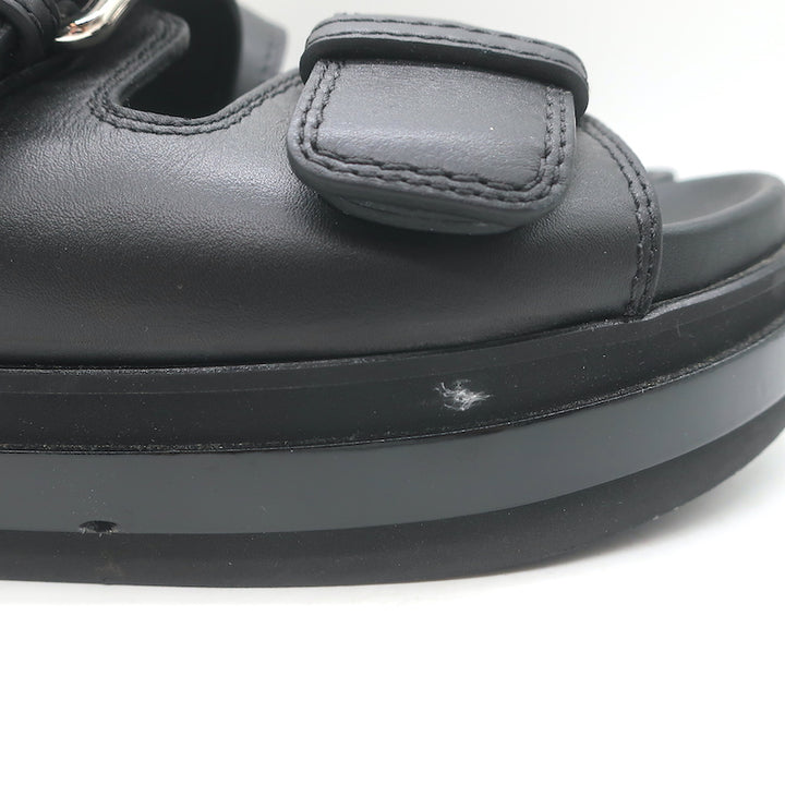 Alexander McQueen Double Buckle Platform Slide Sandals Black Leather Size 38
