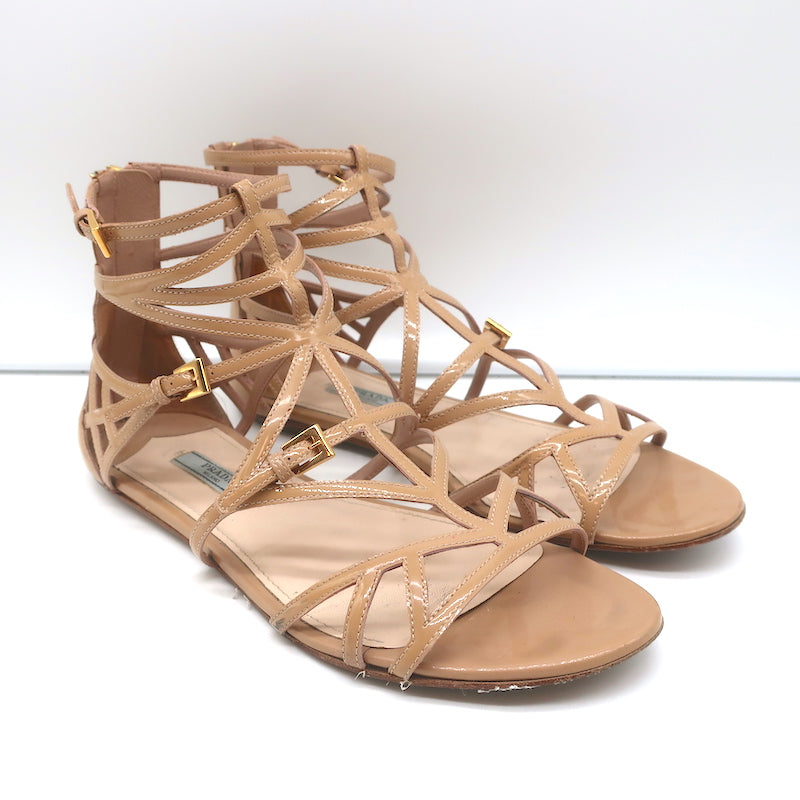 Pre-owned Louis Vuitton Gold Leather Gladiator Flats Size 38.5
