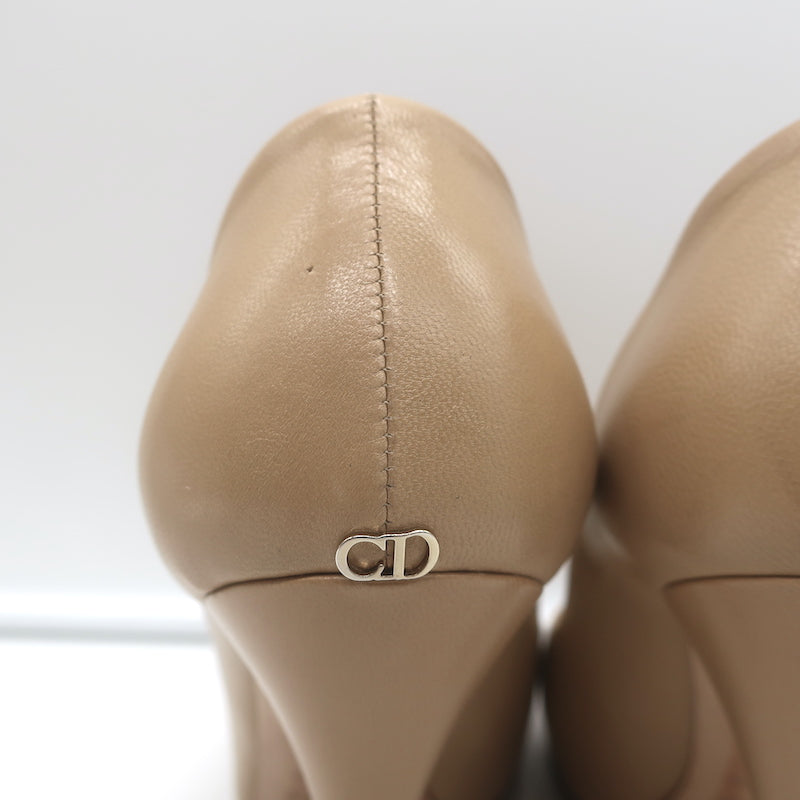 Christian Dior Miss Dior Pumps Beige Leather Size 37.5 Pointed Toe Heels