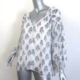 A.L.C. Chantal Balloon Sleeve Blouse White Floral Print Silk Chiffon Size 2