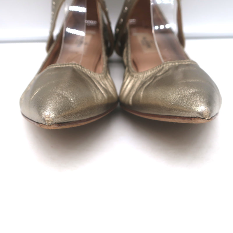 Valentino Love Latch ankle-wrap ballet flats in gold metallic leather, authentic pre-owned, size 38.5