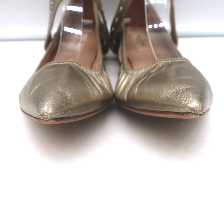 Valentino Love Latch ankle-wrap ballet flats in gold metallic leather, authentic pre-owned, size 38.5