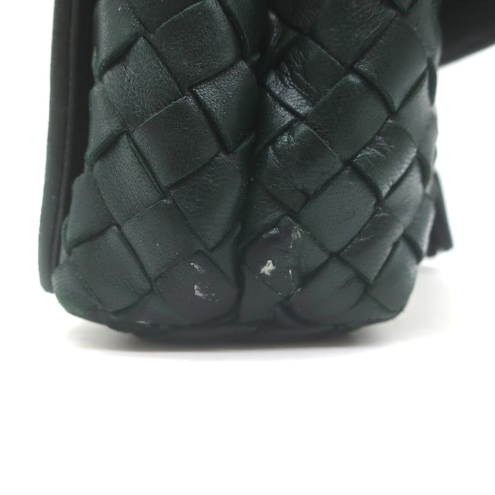Vintage Bottega Veneta Mini Tassel Shoulder Bag Dark Green Intrecciato Leather