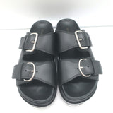 Alexander McQueen Double Buckle Platform Slide Sandals Black Leather Size 38