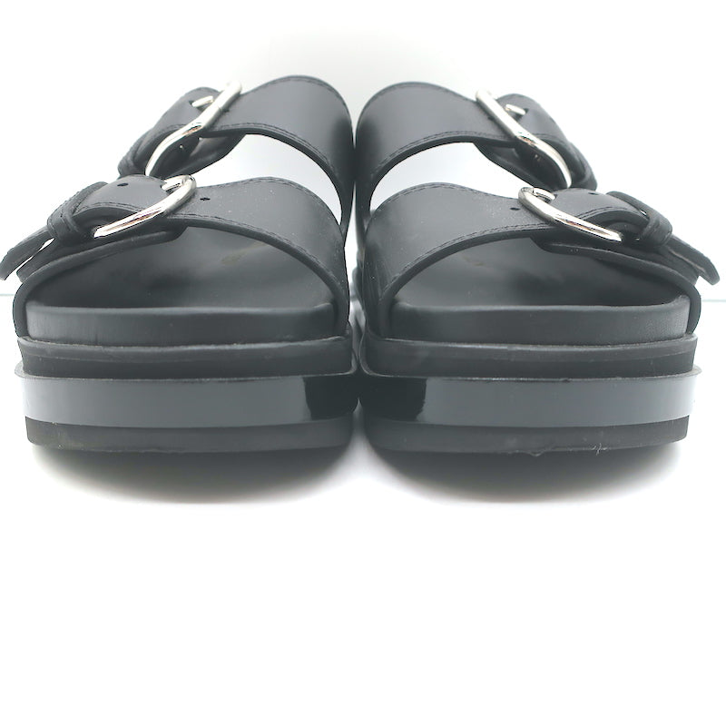 Alexander McQueen Double Buckle Platform Slide Sandals Black Leather Size 38