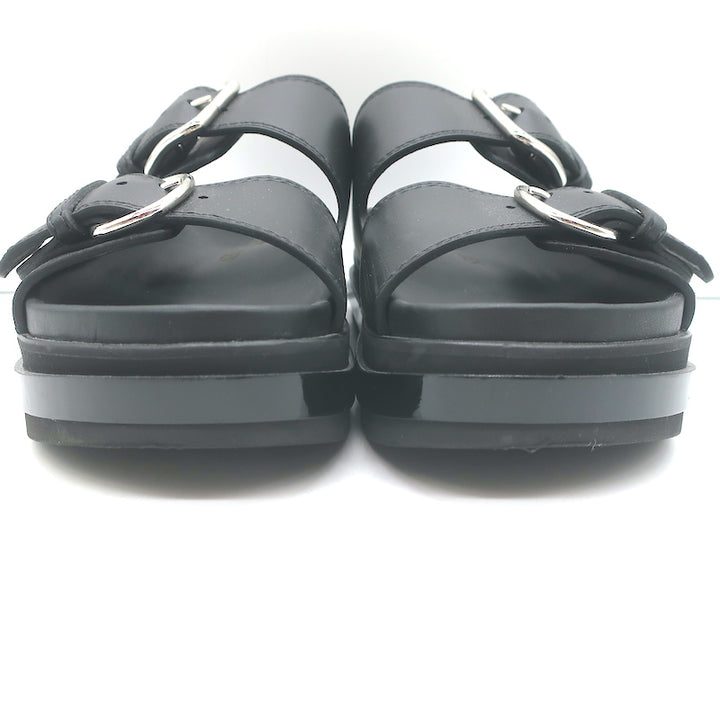 Alexander McQueen Double Buckle Platform Slide Sandals Black Leather Size 38