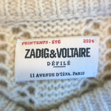 Zadig & Voltaire Morley Jeweled Sweater Ecru Cable Knit Wool Size Extra Small